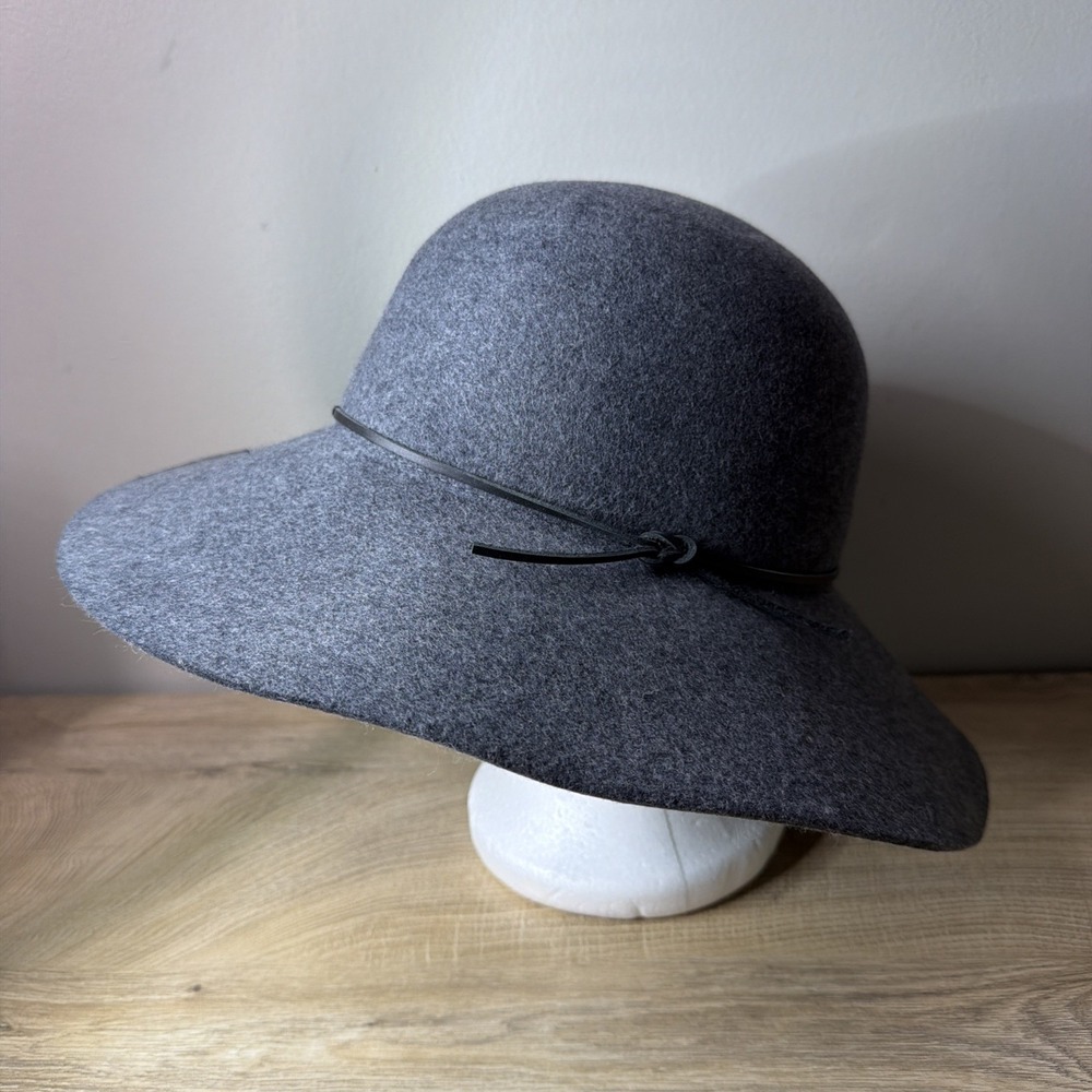 Phenix Hat Grey Wool Floppy Wide Brim Fedora Wool Leather Trim Boho Western Vibe